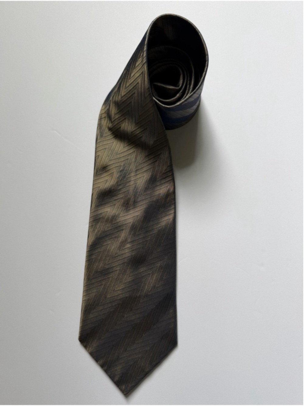 Polifroni Milano Made in Italy Silk Tie Brown Taupe Herringbone Chevron